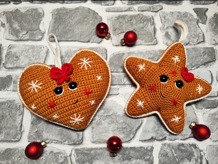 Häkelanleitung 2in1 "Lebkuchenpärchen Herzchen + Sternchen"