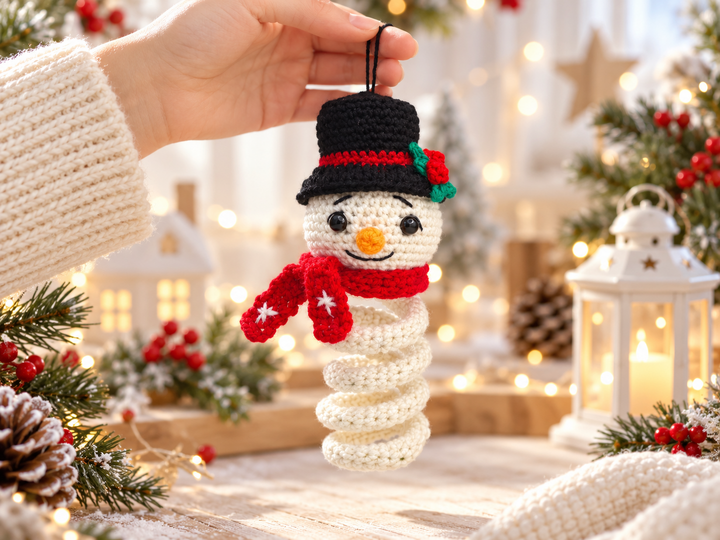 Spiral Snowman Crochet Pattern, Christmas Tree Ornament