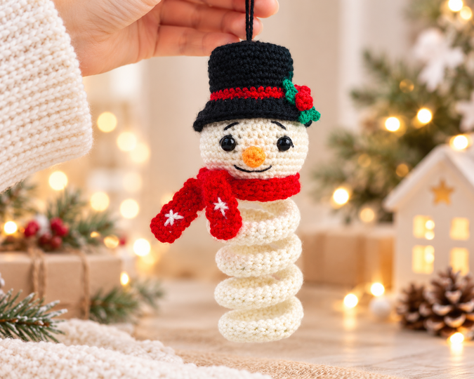 Spiral Snowman Crochet Pattern, Christmas Tree Ornament