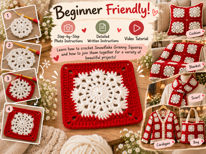 Granny Square Snowflake Coaster - Blanket Motif PDF Pattern and Video Tutor