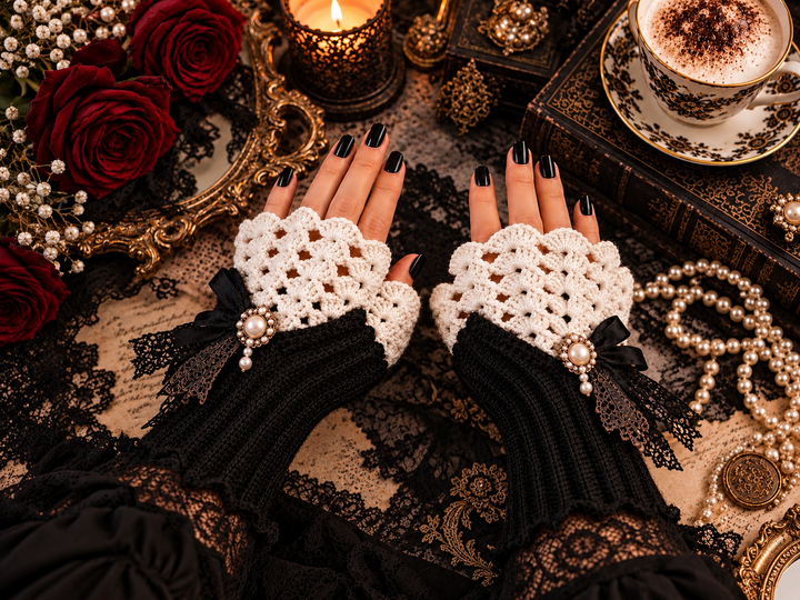 Vintage Victorian Fingerless Gloves - Gothic Warmer Cuffs