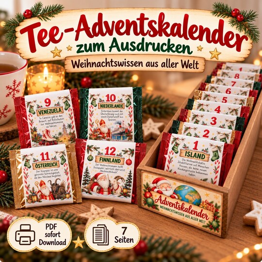 Tee-Adventskalender zum Ausdrucken | Weihnachtswissen aus aller Welt