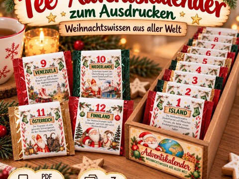 Tee-Adventskalender zum Ausdrucken | Weihnachtswissen aus aller Welt
