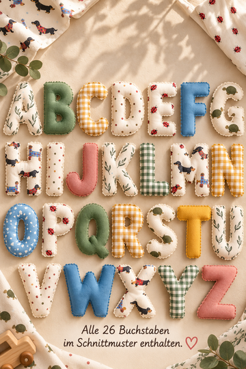 Stoffbuchstaben A–Z nähen – PDF-Schnittmuster für 26 Buchstaben