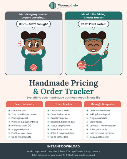Handmade Pricing & Order Tracker (with built-in price calculator)