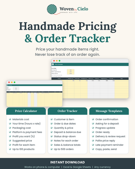 Handmade Pricing & Order Tracker (with built-in price calculator)