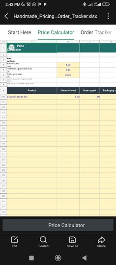 Handmade Pricing & Order Tracker (with built-in price calculator)