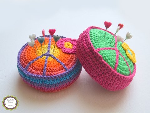 Häkelanleitung Peace Nadelkissen, Hippie Geschenkidee