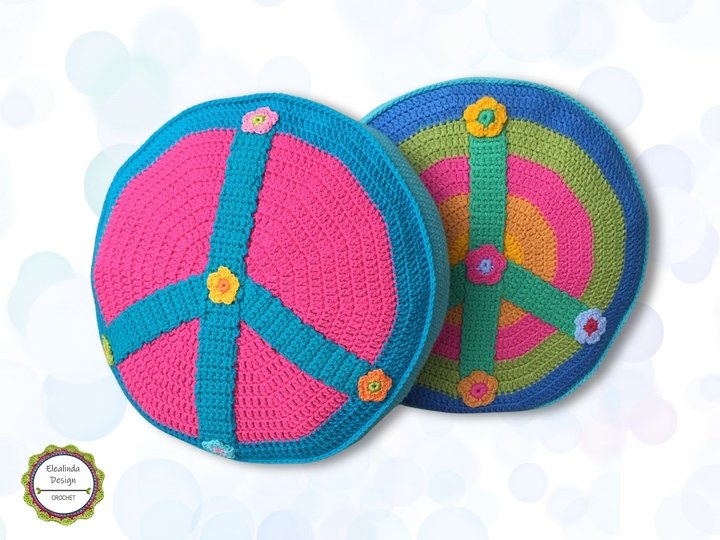 Crochet Pattern Peace Cushion, Peace Sign Decorative Hippie Pillow PDF