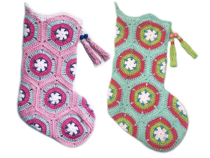 Granny Square Santa Stocking Crochet Pattern, Advent + Christmas Decoration