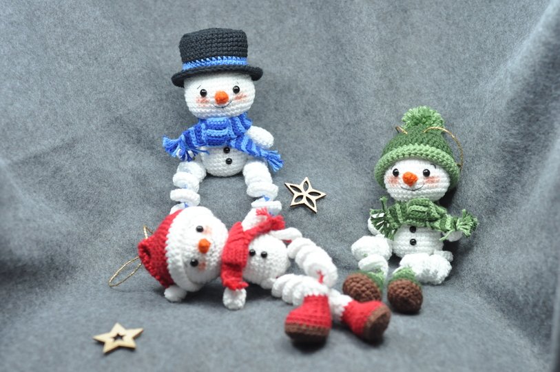 Häkelanleitung Schneemann-Windspiel mit 3 verschiedenen Mützen