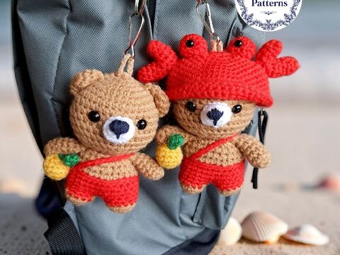 Bear Crab Bag Charm, Crochet Keychain Pattern, Mini Pocket Pet