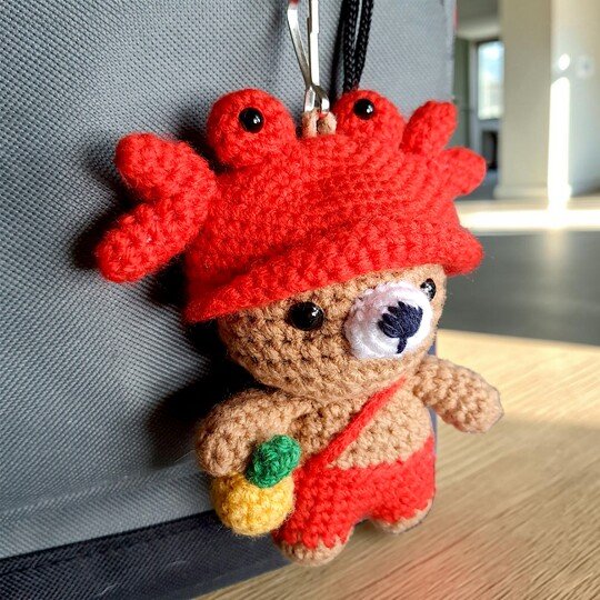 Bear Crab Bag Charm, Crochet Keychain Pattern, Mini Pocket Pet