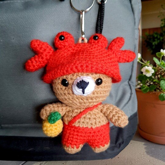 Bear Crab Bag Charm, Crochet Keychain Pattern, Mini Pocket Pet