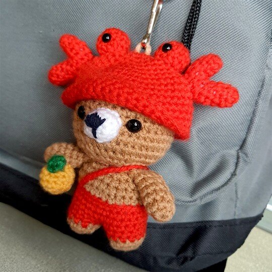 Bear Crab Bag Charm, Crochet Keychain Pattern, Mini Pocket Pet