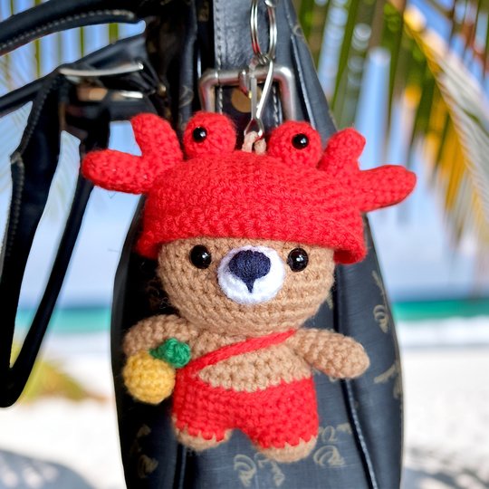 Bear Crab Bag Charm, Crochet Keychain Pattern, Mini Pocket Pet