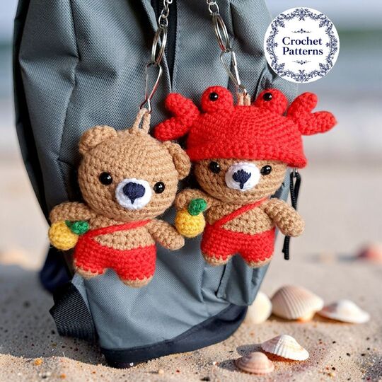 Bear Crab Bag Charm, Crochet Keychain Pattern, Mini Pocket Pet