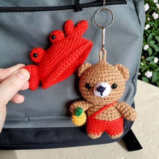 Bear Crab Bag Charm, Crochet Keychain Pattern, Mini Pocket Pet