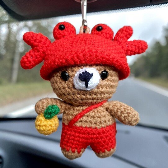 Bear Crab Bag Charm, Crochet Keychain Pattern, Mini Pocket Pet