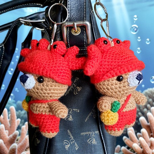 Bear Crab Bag Charm, Crochet Keychain Pattern, Mini Pocket Pet