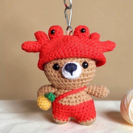 Bear Crab Bag Charm, Crochet Keychain Pattern, Mini Pocket Pet