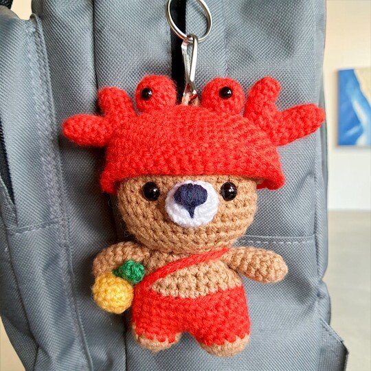 Bear Crab Bag Charm, Crochet Keychain Pattern, Mini Pocket Pet