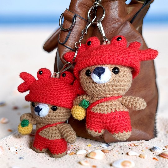 Bear Crab Bag Charm, Crochet Keychain Pattern, Mini Pocket Pet
