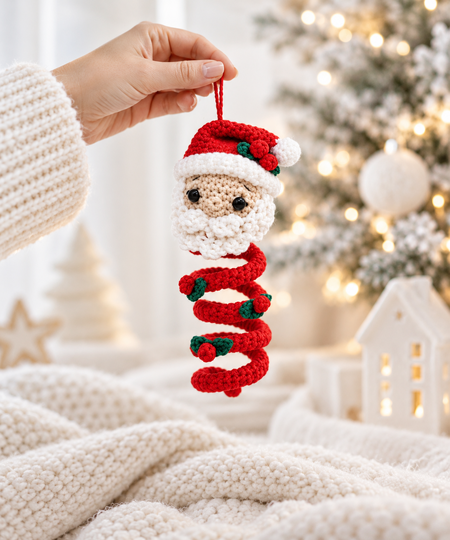 Häkelanleitung Spiral-Weihnachtsmann, Baumschmuck