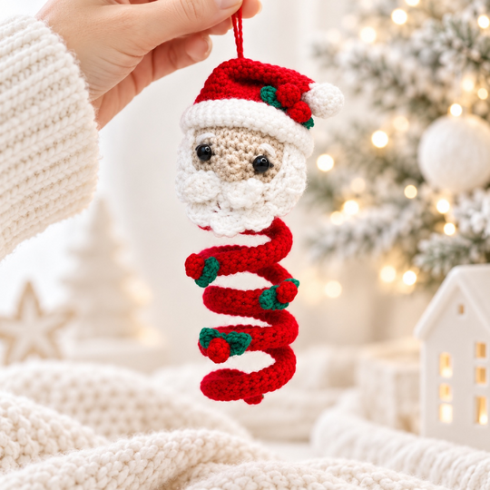 Häkelanleitung Spiral-Weihnachtsmann, Baumschmuck