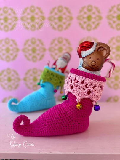 Häkelanleitung Elfenschuh , Weihnachtsstrumpf häkeln , Nikolausstrumpf
