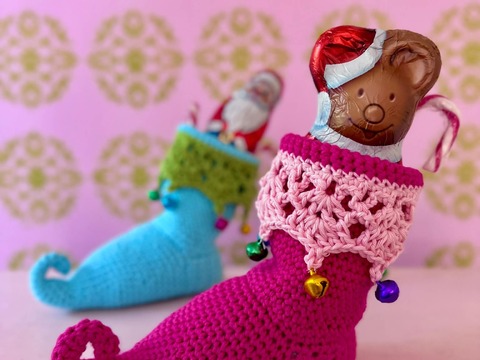 Häkelanleitung Elfenschuh , Weihnachtsstrumpf häkeln , Nikolausstrumpf