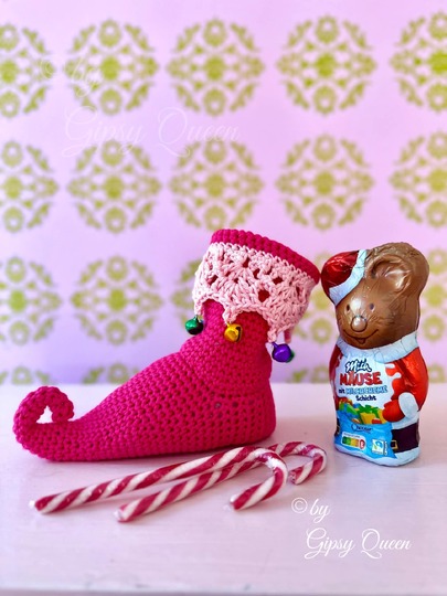 Häkelanleitung Elfenschuh , Weihnachtsstrumpf häkeln , Nikolausstrumpf