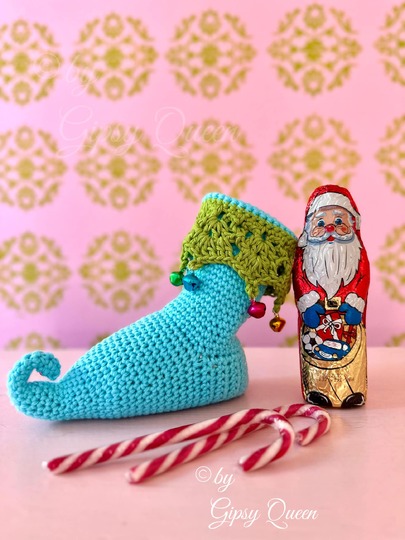 Häkelanleitung Elfenschuh , Weihnachtsstrumpf häkeln , Nikolausstrumpf