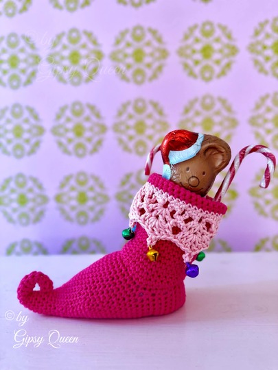 Häkelanleitung Elfenschuh , Weihnachtsstrumpf häkeln , Nikolausstrumpf