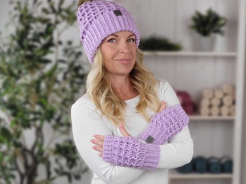 Häkelanleitung Mütze & fingerlose Handschuhe im Waffelmuster als Set