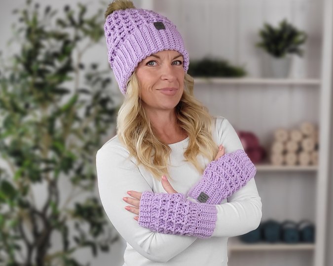 Häkelanleitung Mütze & fingerlose Handschuhe im Waffelmuster als Set