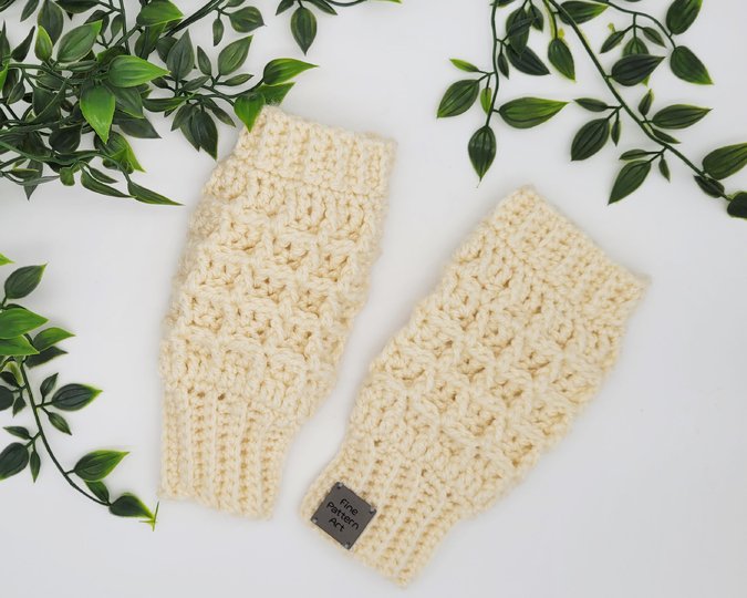 Häkelanleitung Mütze & fingerlose Handschuhe im Waffelmuster als Set
