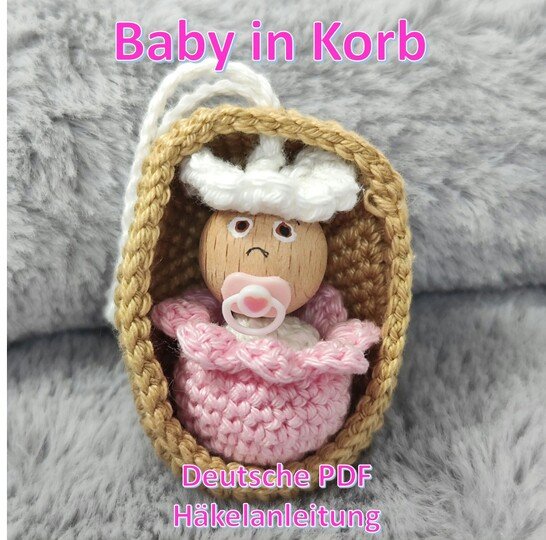 Häkelanleitung: Baby in Korb