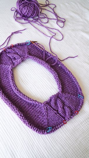 Raglan Pullover von oben mit Zopfmuster und Videotutorial