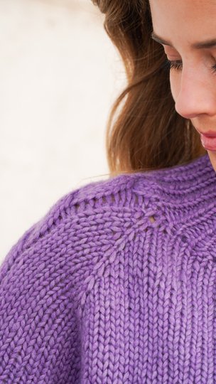 Raglan Pullover von oben mit Zopfmuster und Videotutorial