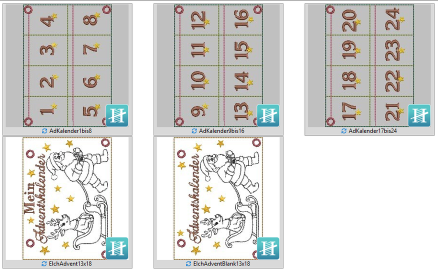 Stickdatei ITH 13x18cm Adventskalender Rentierschlitten mit Kärtchen