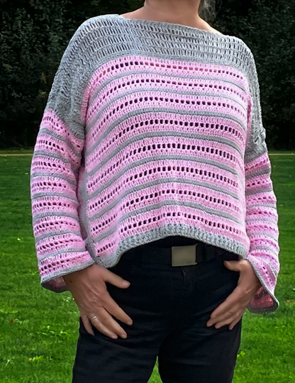 Rosa-und-Grau-Harmonie als Pulli -Häkelanleitung