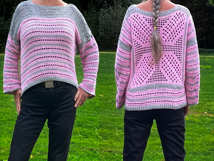 Rosa-und-Grau-Harmonie als Pulli -Häkelanleitung