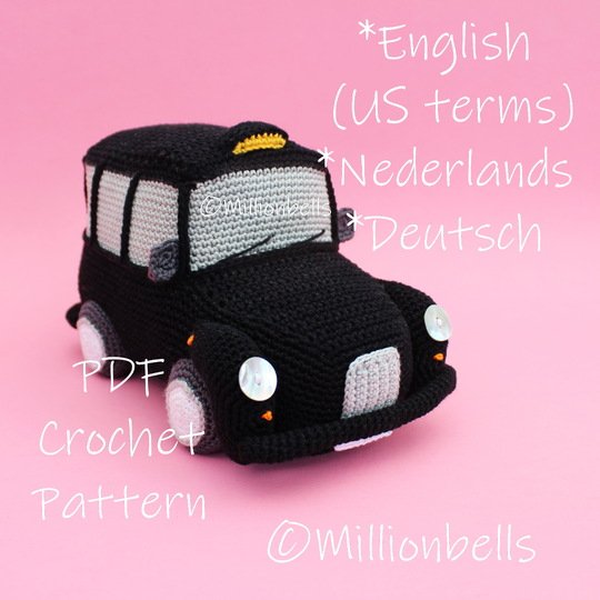 Amigurumi London Taxi Crochet Pattern Classic Black Cab Toy Car
