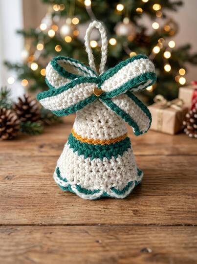 Crochet Christmas Bell with Bow – Christmas Decor & Tree Ornament