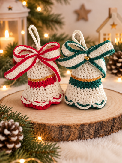 Weihnachtsglocke mit Schleife häkeln - Weihnachtsdeko & Christbaumanhänger