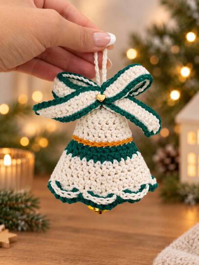Weihnachtsglocke mit Schleife häkeln - Weihnachtsdeko & Christbaumanhänger