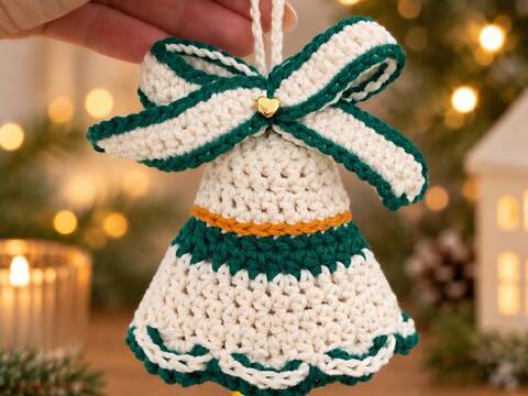 Weihnachtsglocke mit Schleife häkeln - Weihnachtsdeko & Christbaumanhänger