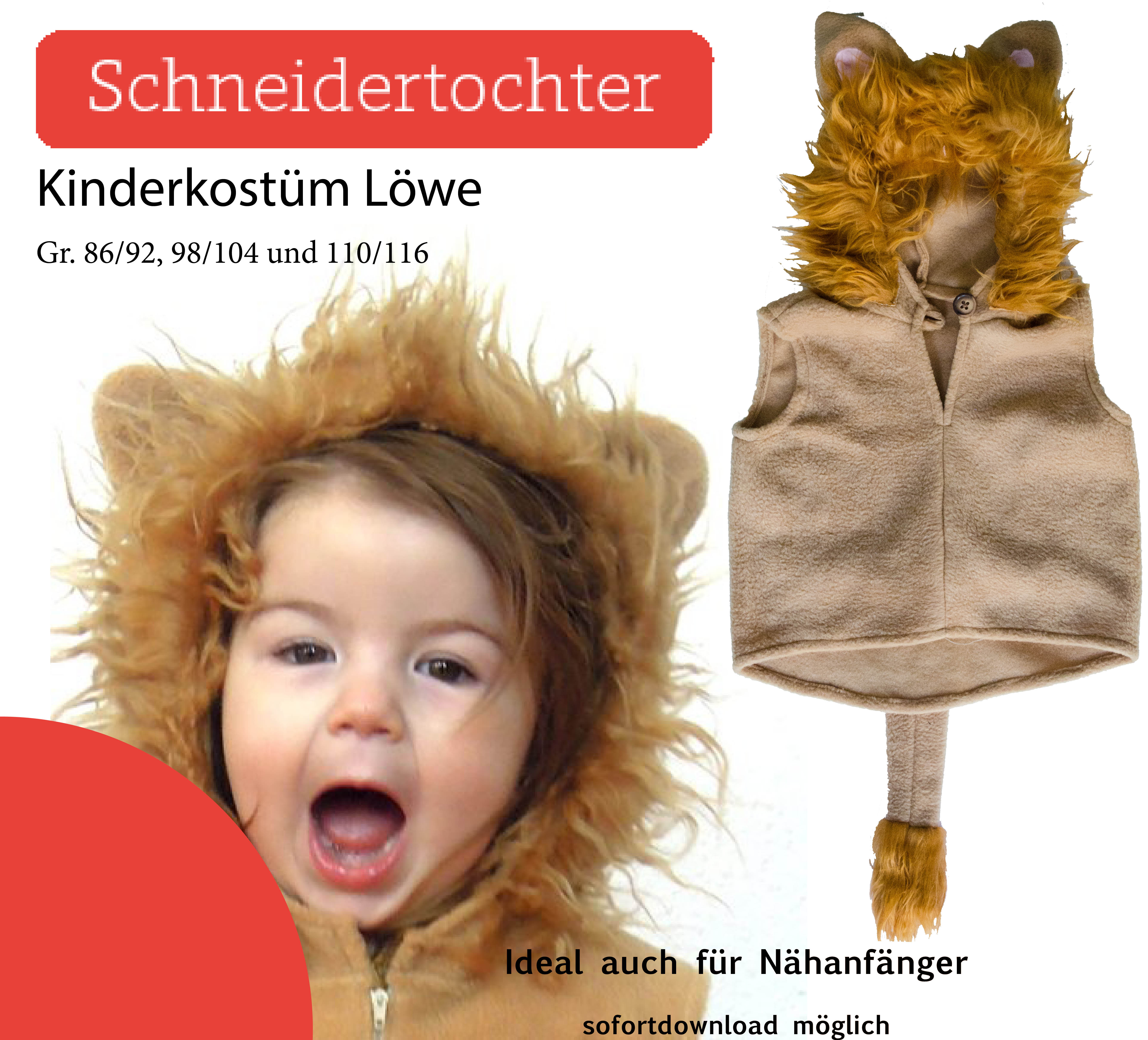 Kinder Kostüm Löwe Löwenkostüm zu Karneval Fasching Rub 