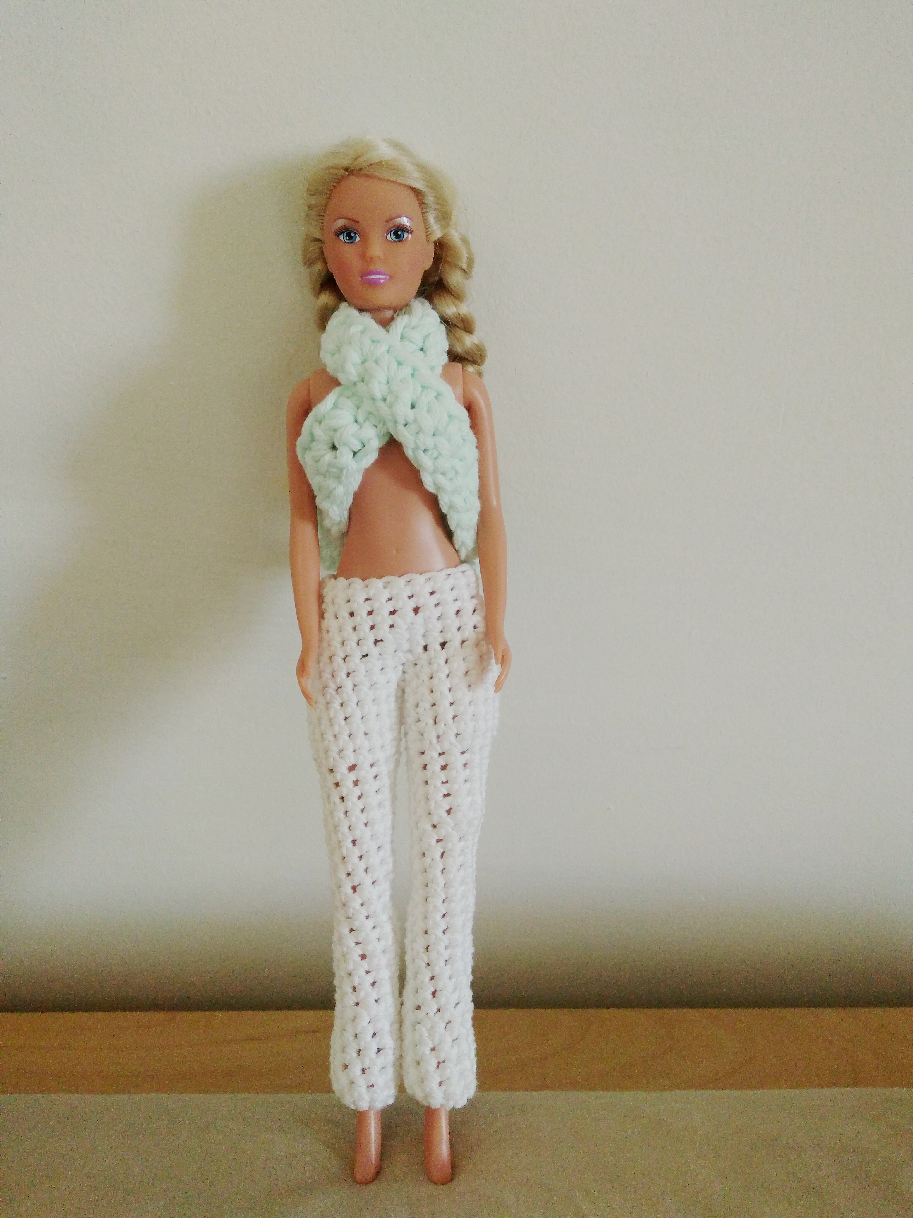 Puppenkleidung 3tlg passend für Barbie Hose Top,Pudelmütze Jacke Handarbeit 6558 